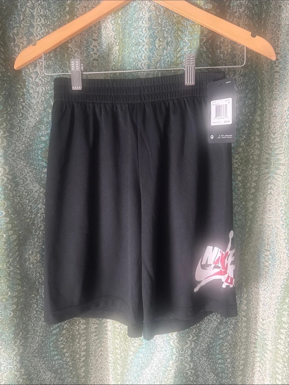 Nike Black Athletic Mesh Shorts with White and Red Logo